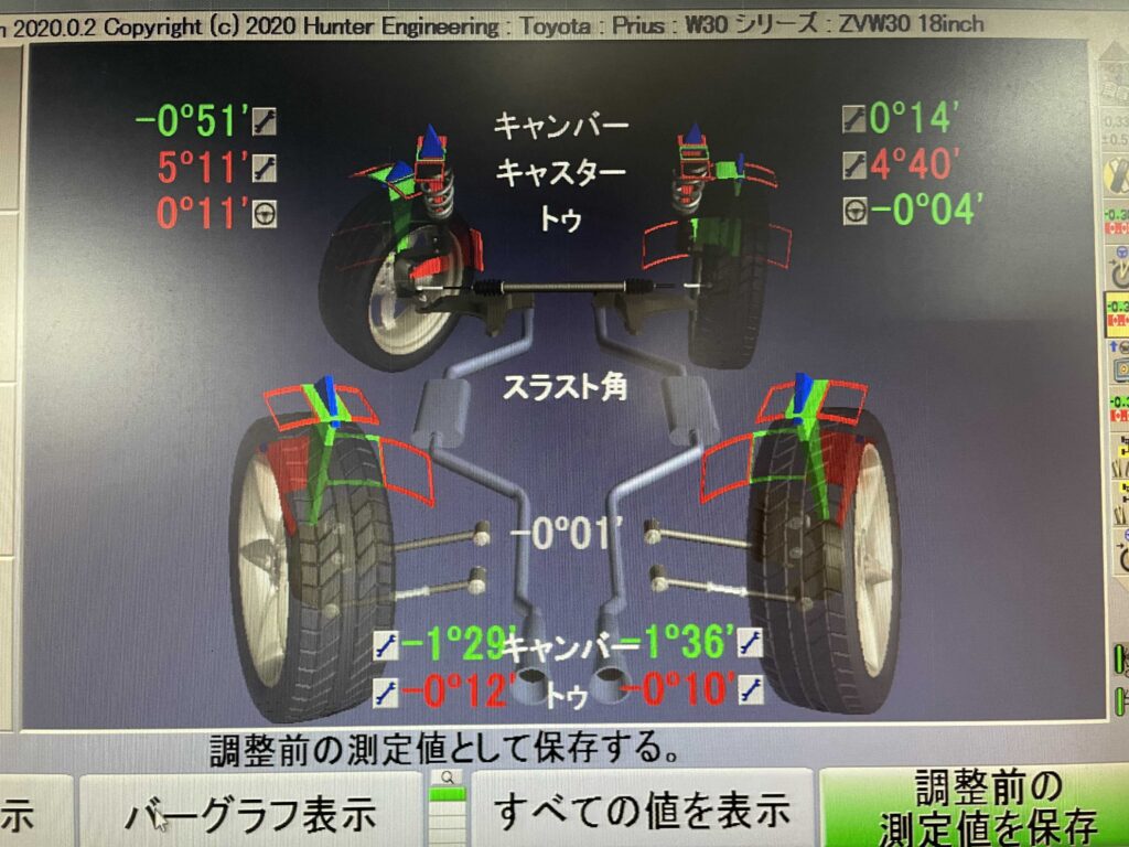 トヨタ プリウス アライメント調整